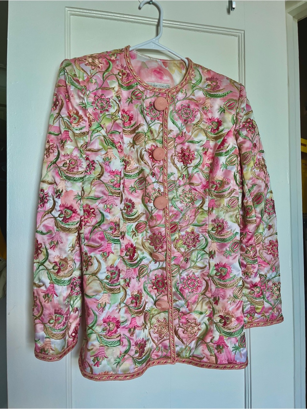 Victor Costa Pink Floral Quilted Jacket